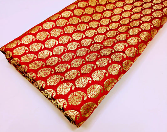 Banarasi brocade fabric, Red gold Wedding fabric, Jacquard fabric, Rayon silk brocade, Historical fabric, Fabric by the yard/meter - NFAF551