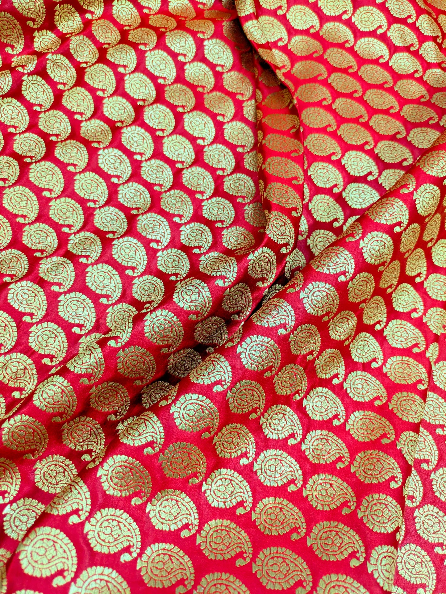 Banarasi brocade fabric, Red gold Wedding fabric, Jacquard fabric, Rayon silk brocade, Historical fabric, Fabric by the yard/meter - NFAF551