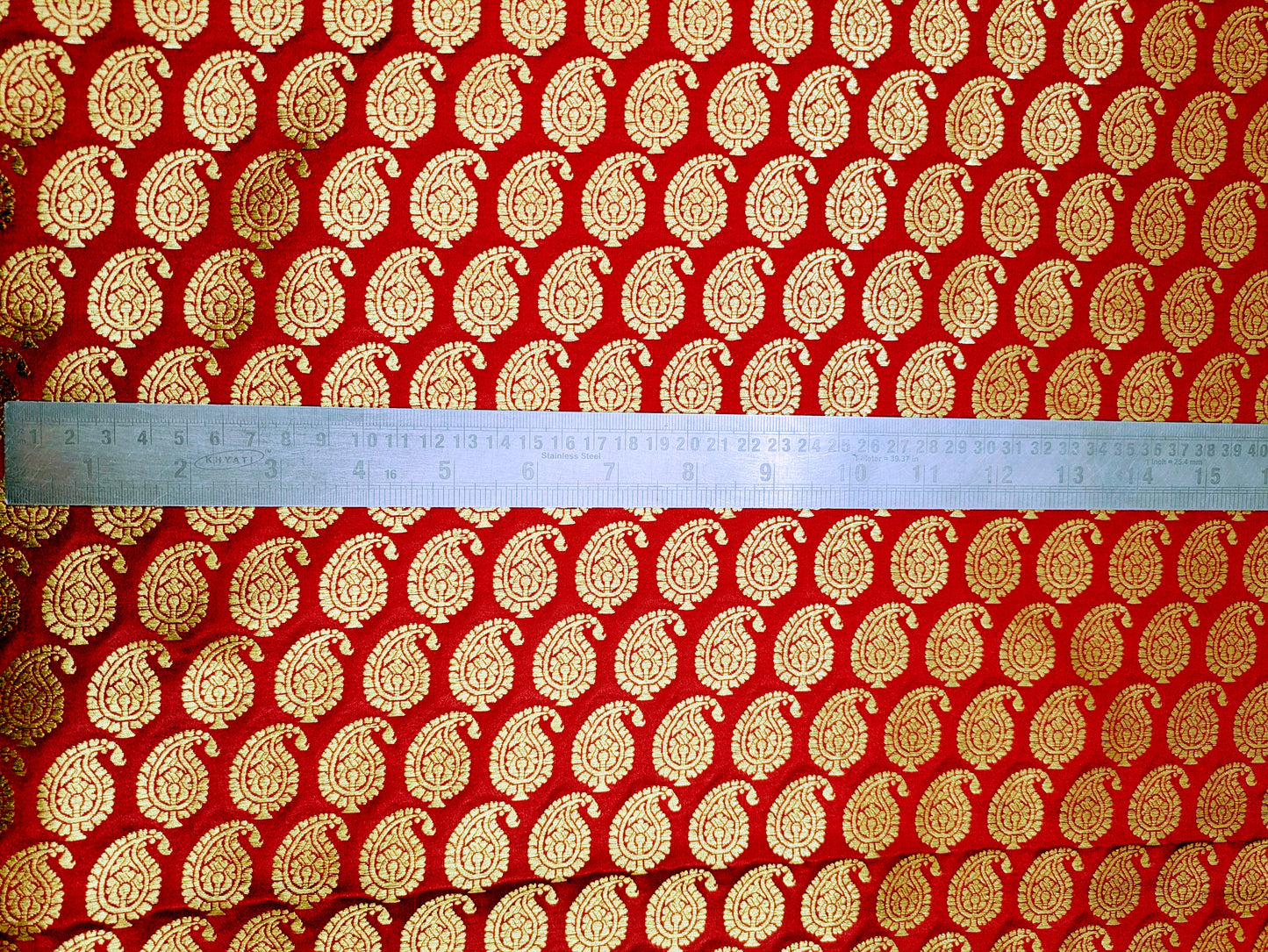 Banarasi brocade fabric, Red gold Wedding fabric, Jacquard fabric, Rayon silk brocade, Historical fabric, Fabric by the yard/meter - NFAF551