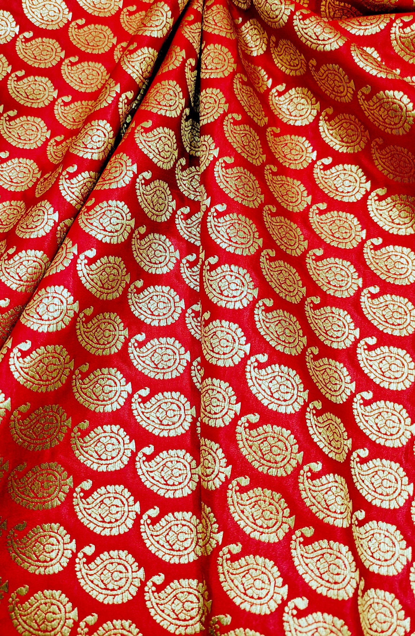Banarasi brocade fabric, Red gold Wedding fabric, Jacquard fabric, Rayon silk brocade, Historical fabric, Fabric by the yard/meter - NFAF551