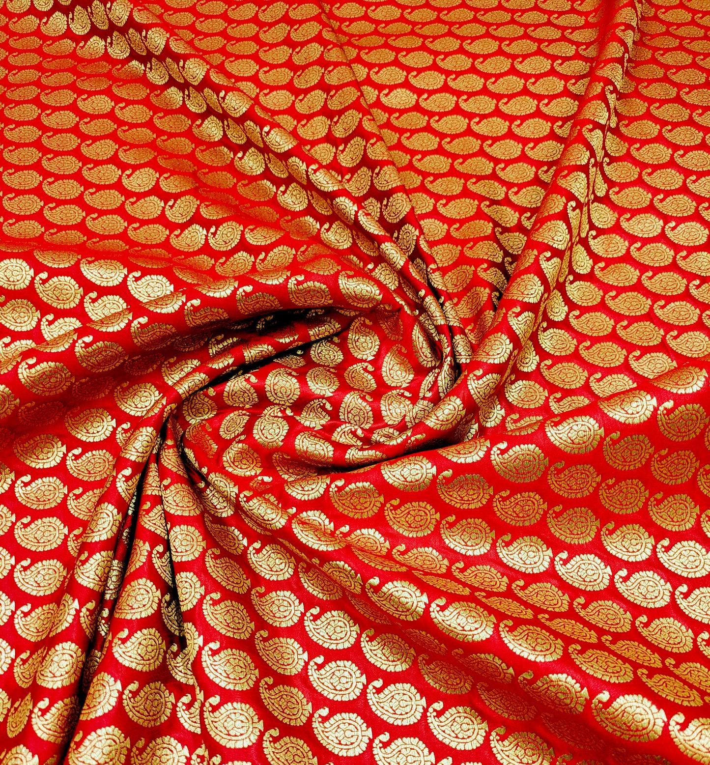 Banarasi brocade fabric, Red gold Wedding fabric, Jacquard fabric, Rayon silk brocade, Historical fabric, Fabric by the yard/meter - NFAF551