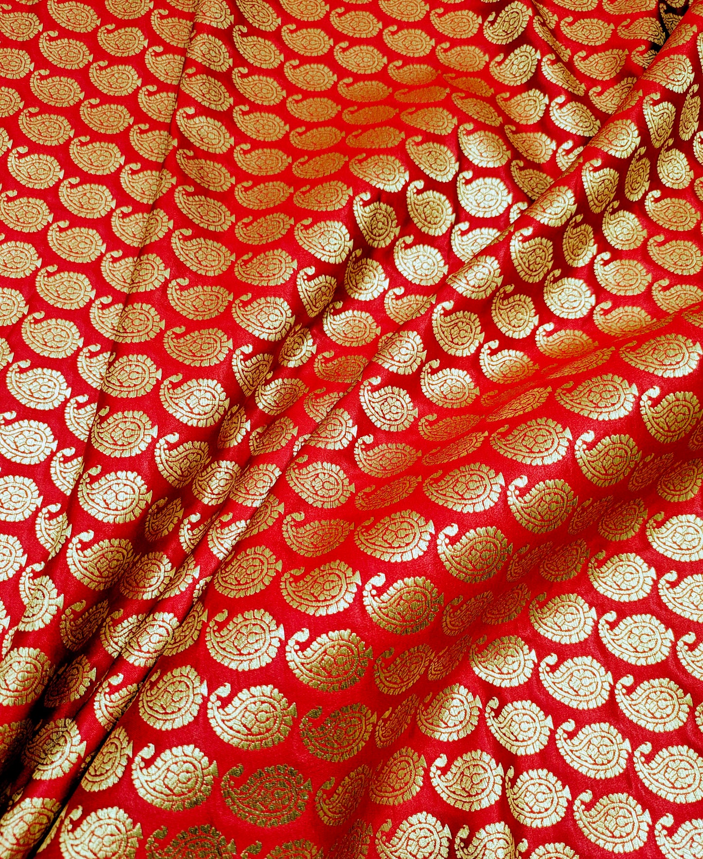 Banarasi brocade fabric, Red gold Wedding fabric, Jacquard fabric, Rayon silk brocade, Historical fabric, Fabric by the yard/meter - NFAF551
