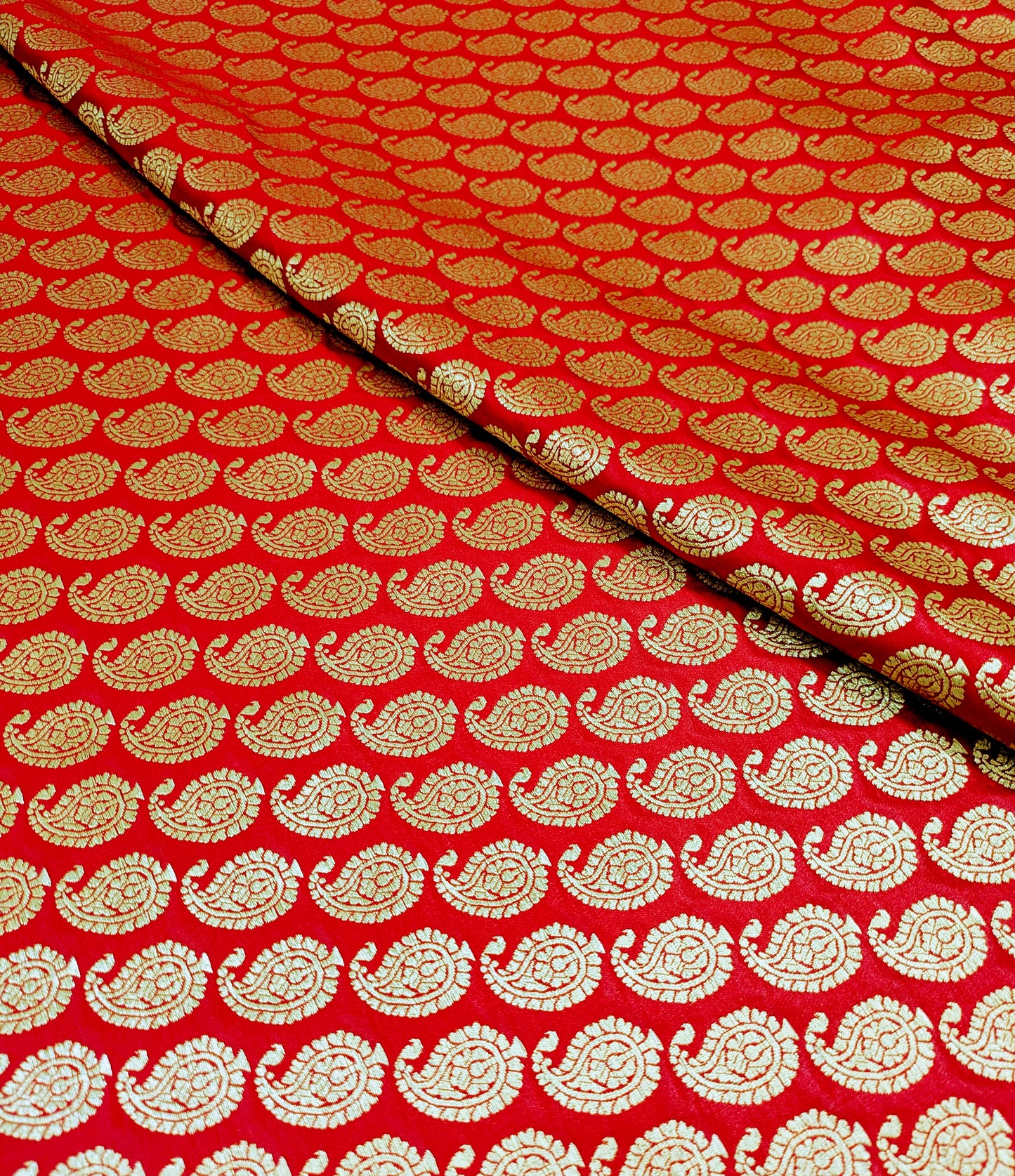 Banarasi brocade fabric, Red gold Wedding fabric, Jacquard fabric, Rayon silk brocade, Historical fabric, Fabric by the yard/meter - NFAF551
