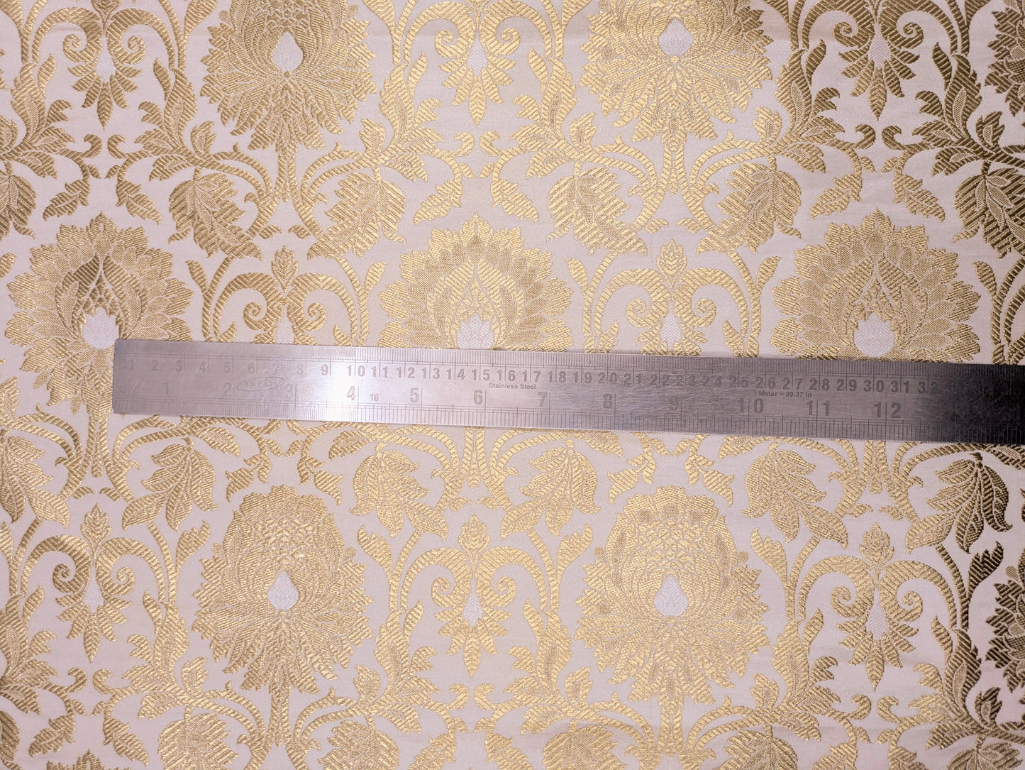 White and Gold Jacquard Brocade Fabric, Wedding inspiration, Floral brocade, Metallic brocade, Rayon silk brocade - NFAF552