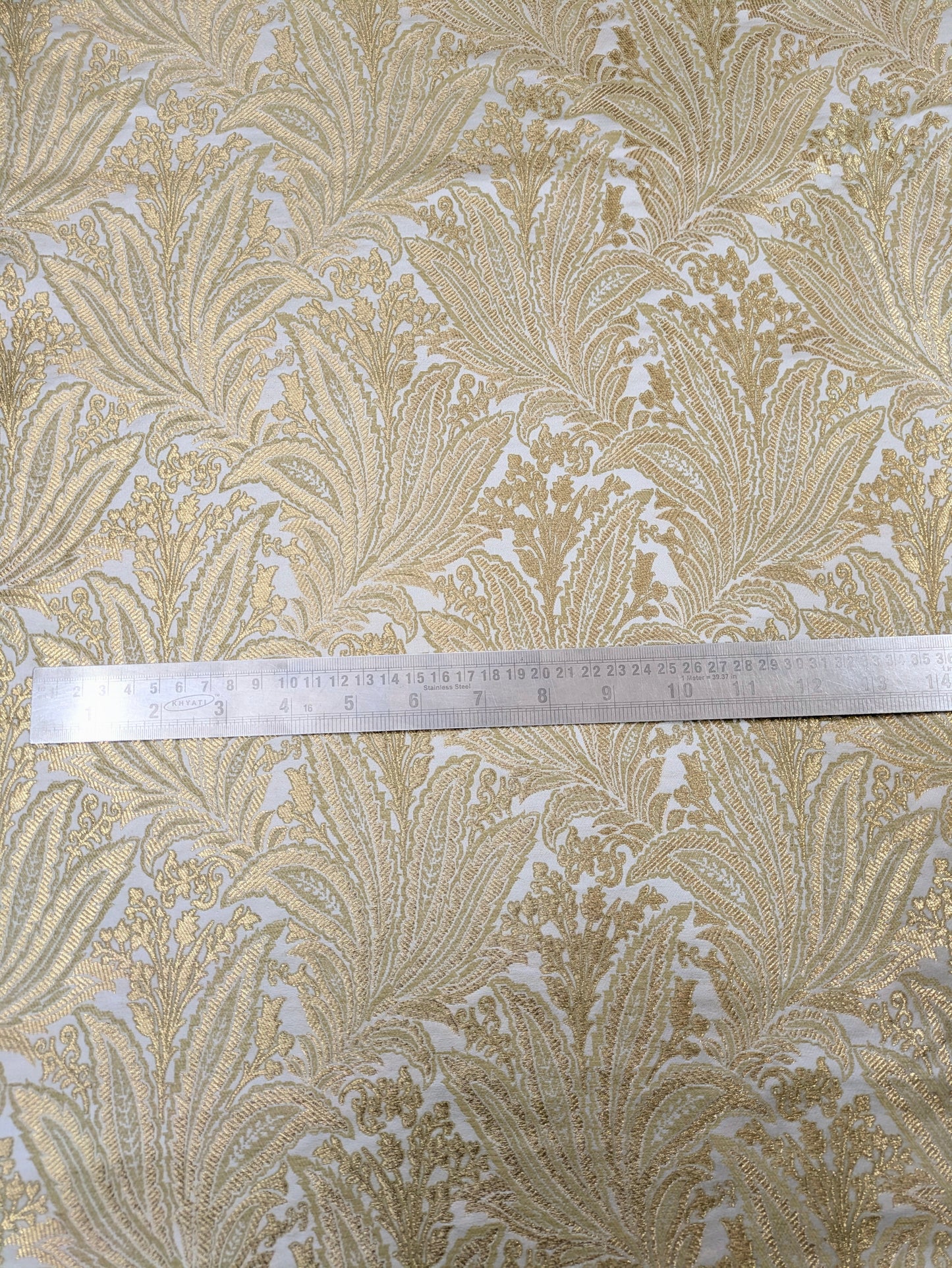 Indian Brocade fabric Jacquard damask fabric White Gold fabric Wedding bridal fabric Luxury dress fabric Upholstery fabric by the yard NFAF554