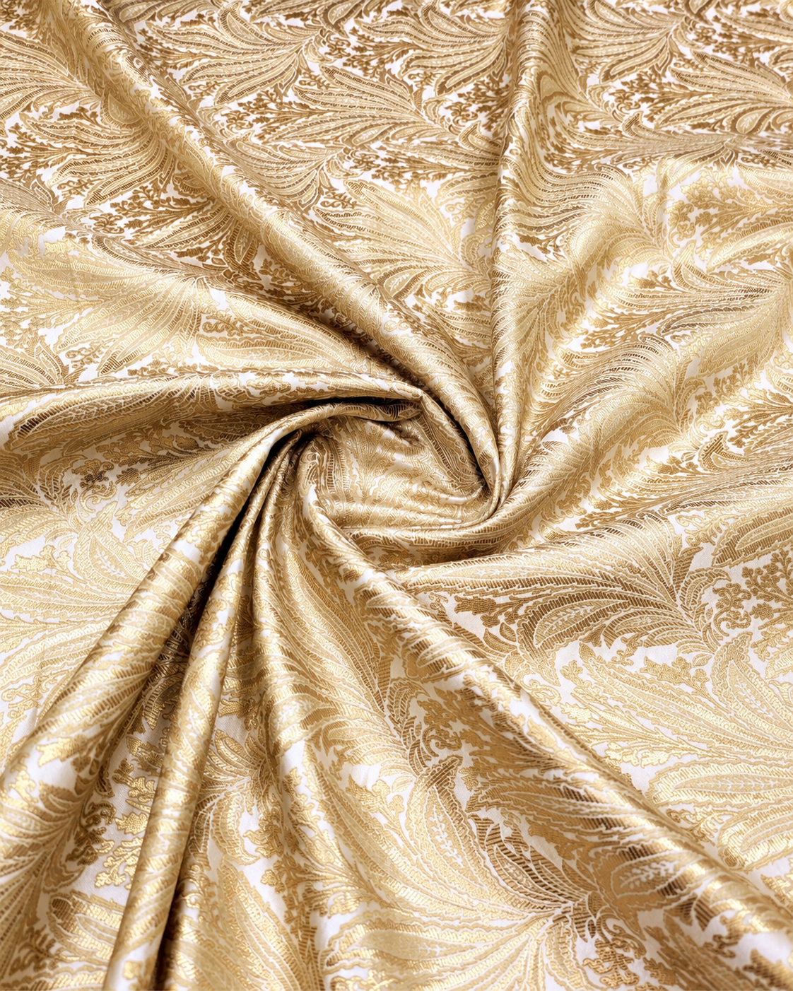 Indian Brocade fabric Jacquard damask fabric White Gold fabric Wedding bridal fabric Luxury dress fabric Upholstery fabric by the yard NFAF554
