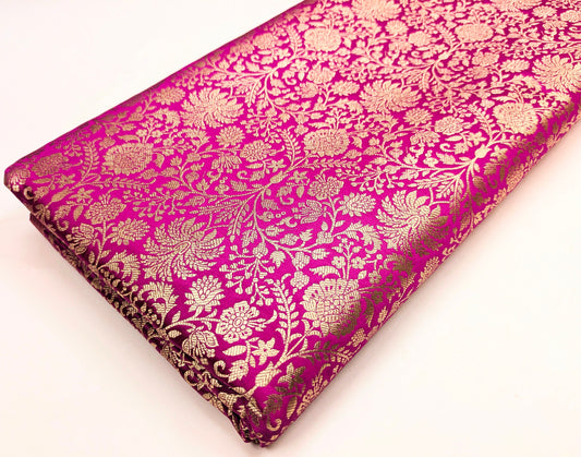Indian Brocade fabric Jacquard damask fabric Pink Gold fabric Wedding bridal fabric Luxury dress fabric Upholstery fabric by the yard NFAF555