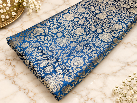 Indian Brocade fabric Jacquard damask fabric Turquoise blue Gold fabric Wedding bridal fabric Luxury dress fabric Upholstery fabric by the yard NFAF556