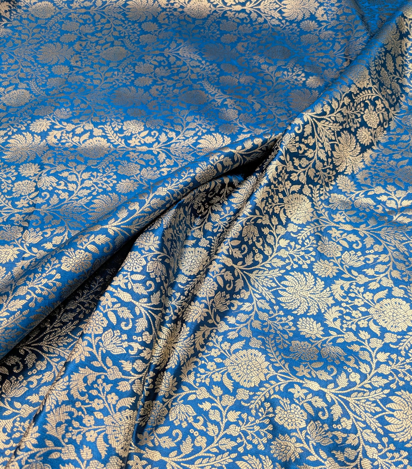 Indian Brocade fabric Jacquard damask fabric Turquoise blue Gold fabric Wedding bridal fabric Luxury dress fabric Upholstery fabric by the yard NFAF556