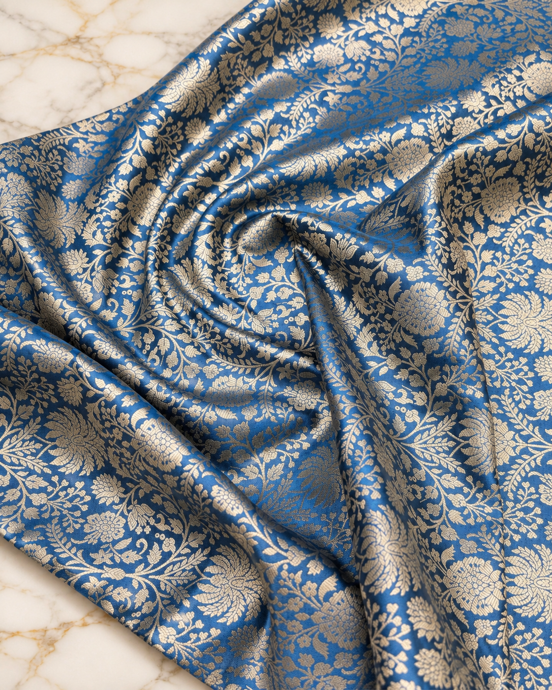 Indian Brocade fabric Jacquard damask fabric Turquoise blue Gold fabric Wedding bridal fabric Luxury dress fabric Upholstery fabric by the yard NFAF556
