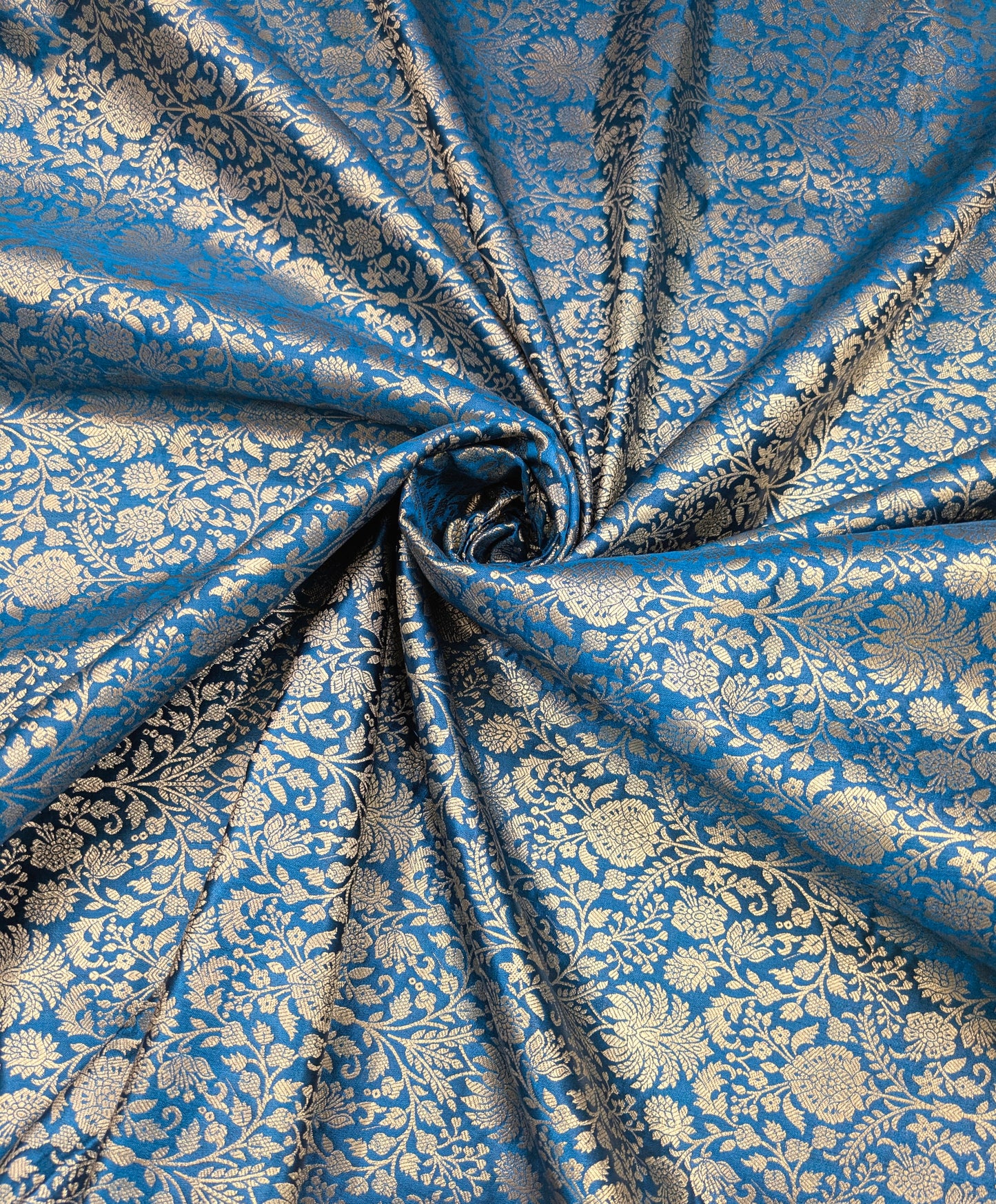 Indian Brocade fabric Jacquard damask fabric Turquoise blue Gold fabric Wedding bridal fabric Luxury dress fabric Upholstery fabric by the yard NFAF556