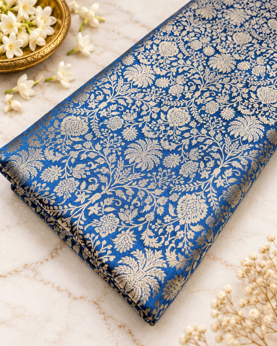 Indian Brocade fabric Jacquard damask fabric Turquoise blue Gold fabric Wedding bridal fabric Luxury dress fabric Upholstery fabric by the yard NFAF556