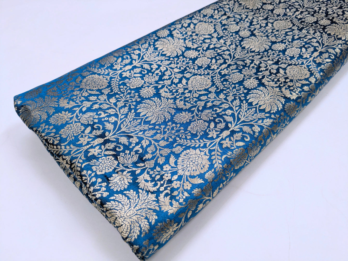Indian Brocade fabric Jacquard damask fabric Turquoise blue Gold fabric Wedding bridal fabric Luxury dress fabric Upholstery fabric by the yard NFAF556