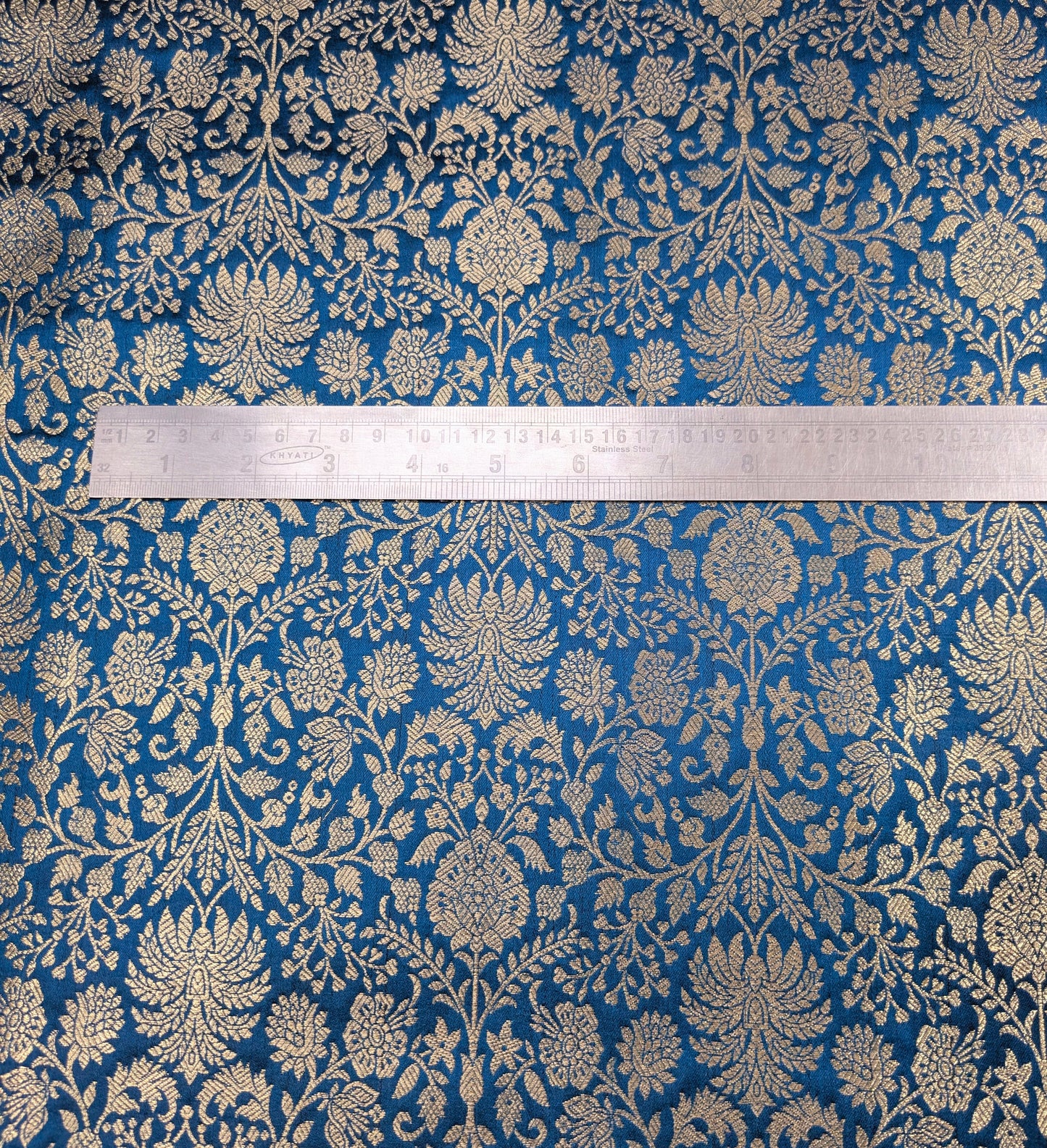 Indian Brocade fabric Jacquard damask fabric Turquoise blue Gold fabric Wedding bridal fabric Luxury dress fabric Upholstery fabric by the yard NFAF556