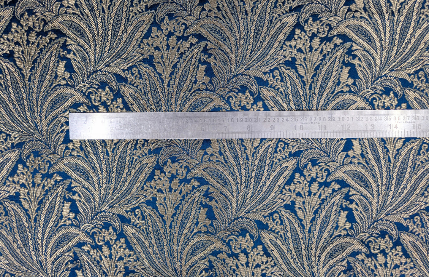 Indian Brocade fabric Jacquard damask fabric Turquoise blue Gold fabric Wedding bridal fabric Luxury dress fabric Upholstery fabric by the yard NFAF557