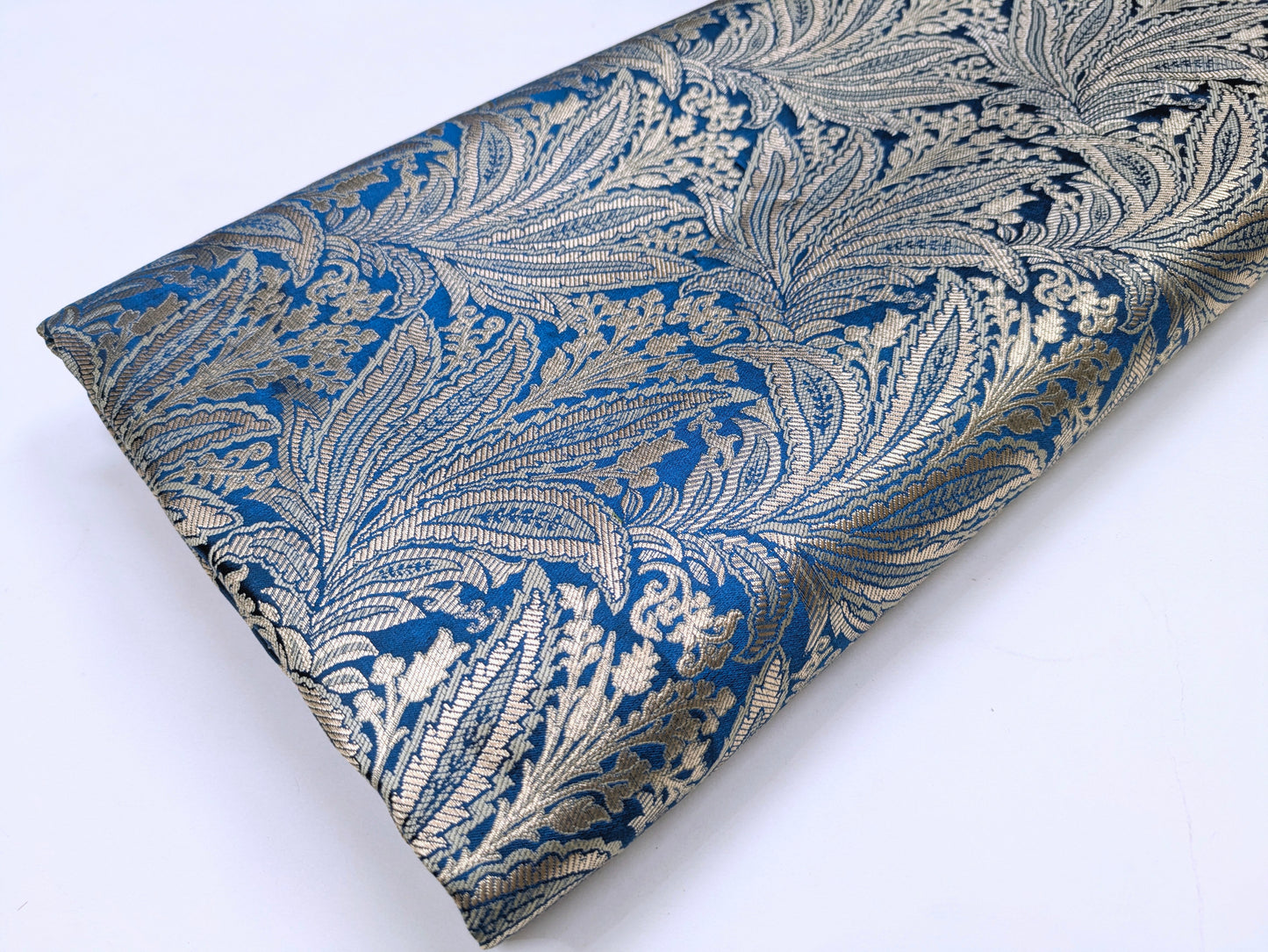 Indian Brocade fabric Jacquard damask fabric Turquoise blue Gold fabric Wedding bridal fabric Luxury dress fabric Upholstery fabric by the yard NFAF557
