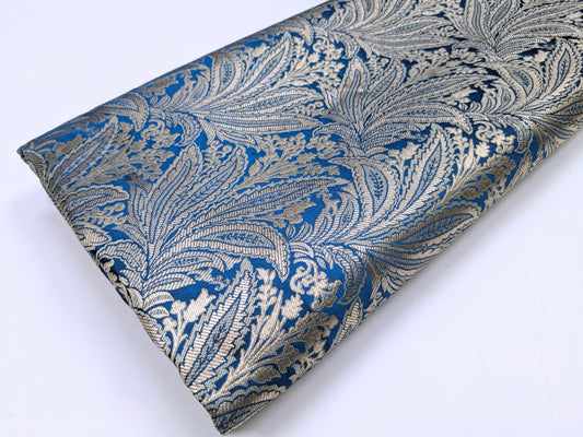 Indian Brocade fabric Jacquard damask fabric Turquoise blue Gold fabric Wedding bridal fabric Luxury dress fabric Upholstery fabric by the yard NFAF557