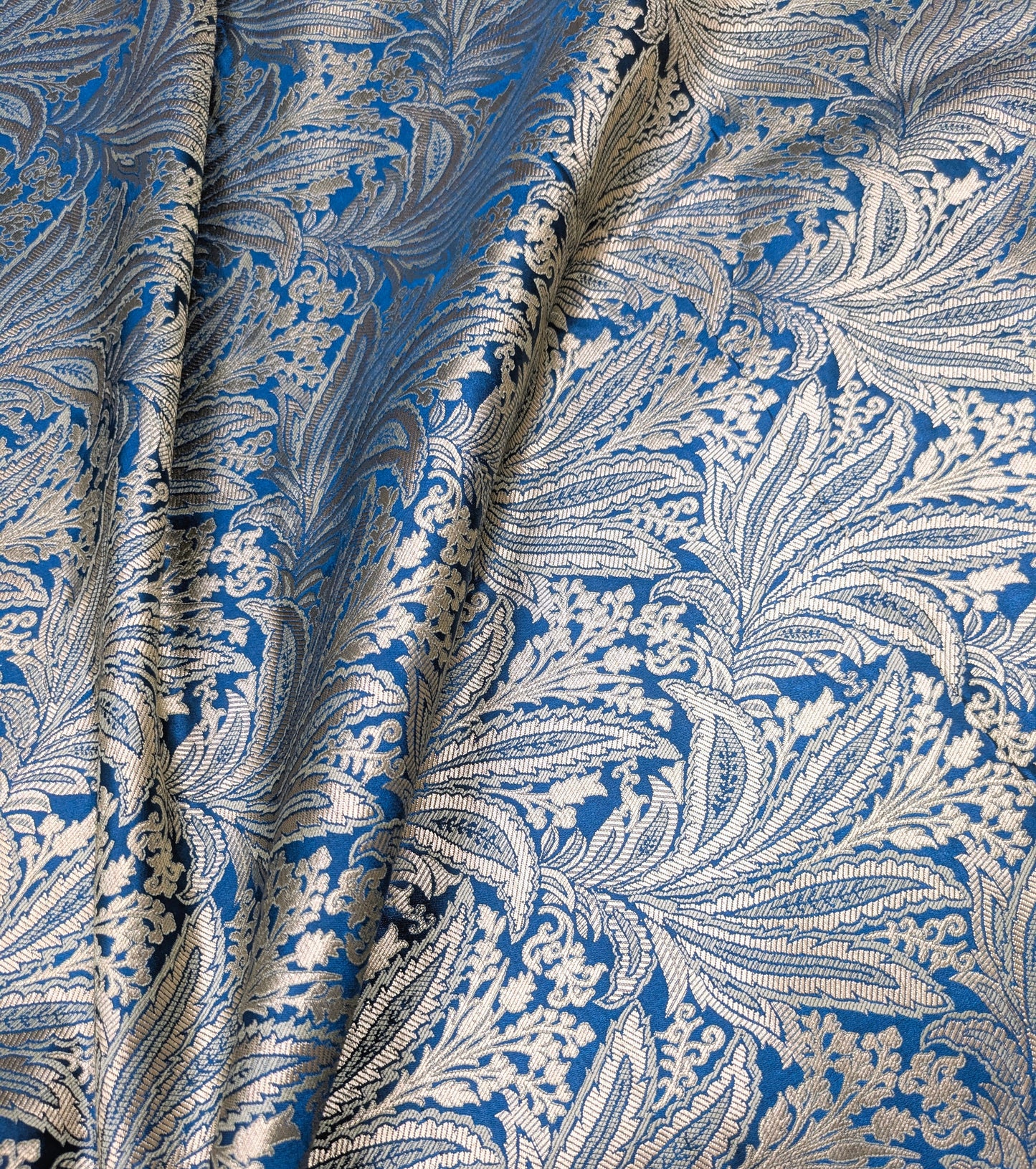 Indian Brocade fabric Jacquard damask fabric Turquoise blue Gold fabric Wedding bridal fabric Luxury dress fabric Upholstery fabric by the yard NFAF557