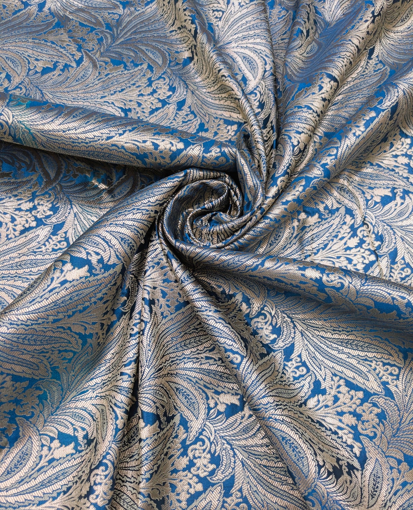 Indian Brocade fabric Jacquard damask fabric Turquoise blue Gold fabric Wedding bridal fabric Luxury dress fabric Upholstery fabric by the yard NFAF557