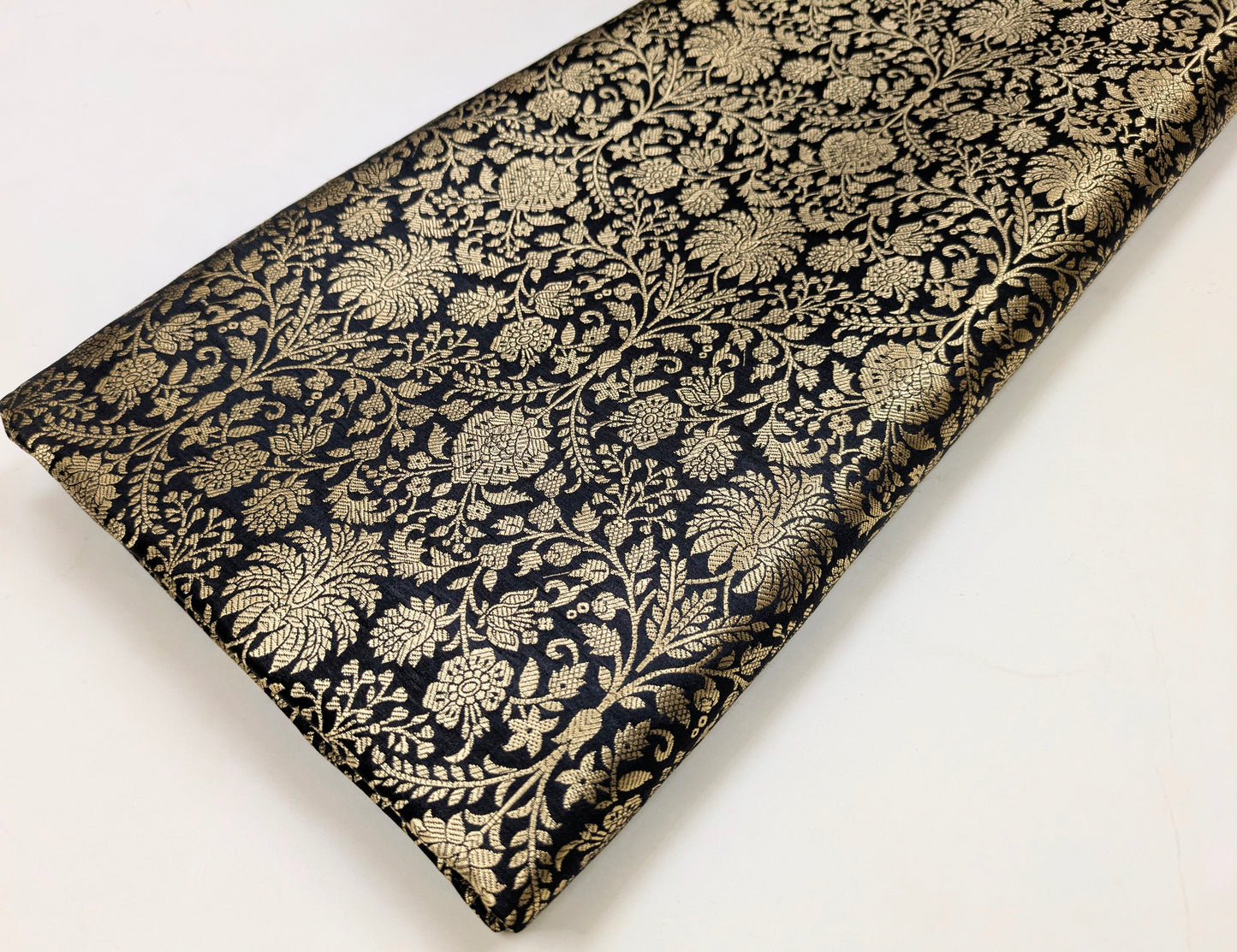 Indian Brocade fabric Jacquard damask fabric Black Gold fabric Wedding bridal fabric Luxury dress fabric Upholstery fabric by the yard NFAF558