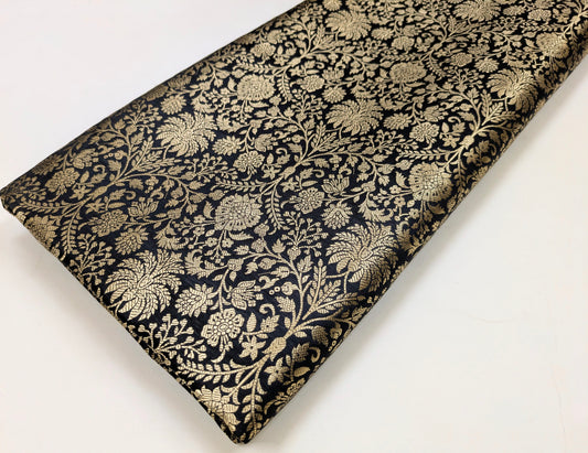 Indian Brocade fabric Jacquard damask fabric Black Gold fabric Wedding bridal fabric Luxury dress fabric Upholstery fabric by the yard NFAF558