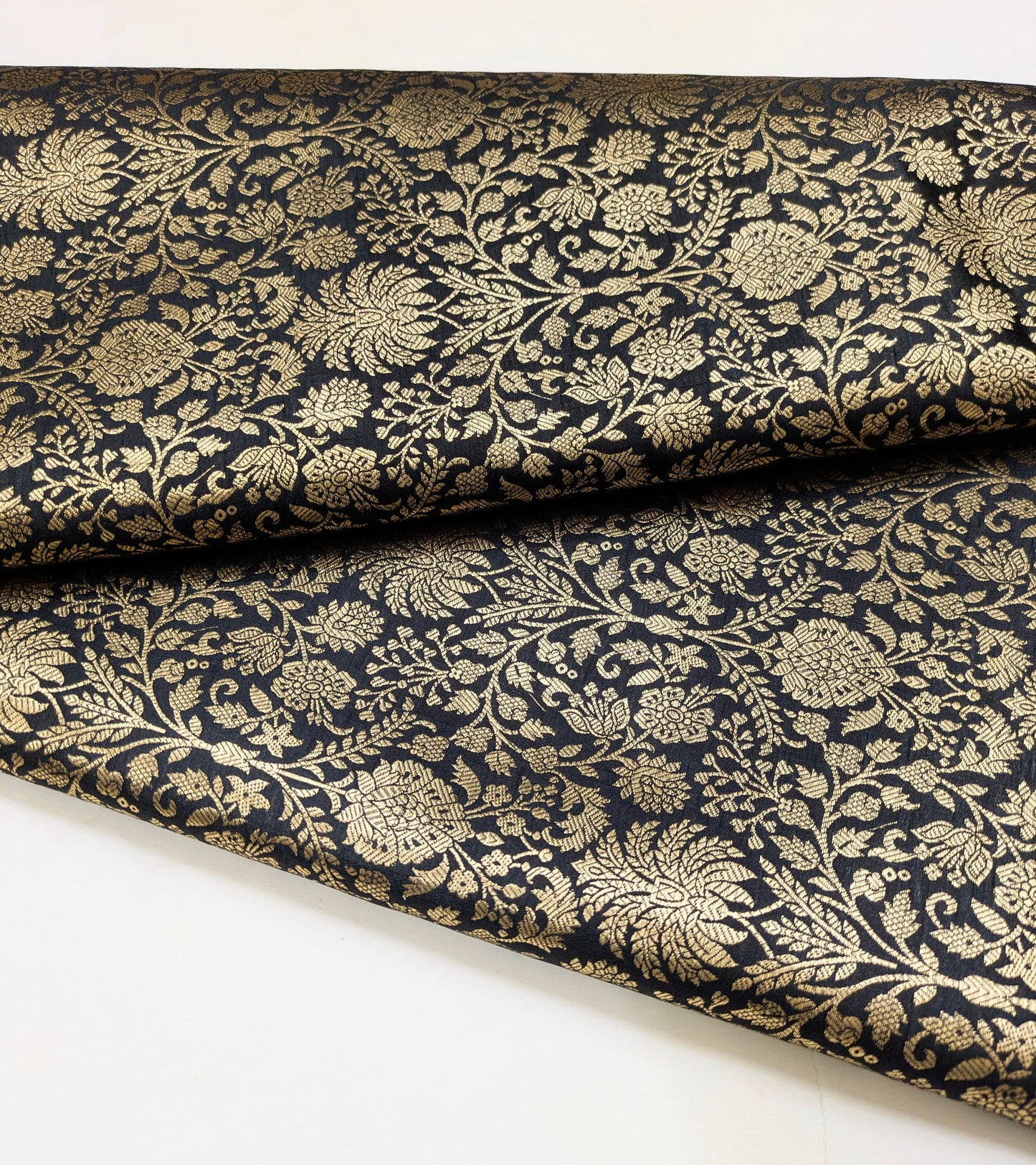 Indian Brocade fabric Jacquard damask fabric Black Gold fabric Wedding bridal fabric Luxury dress fabric Upholstery fabric by the yard NFAF558