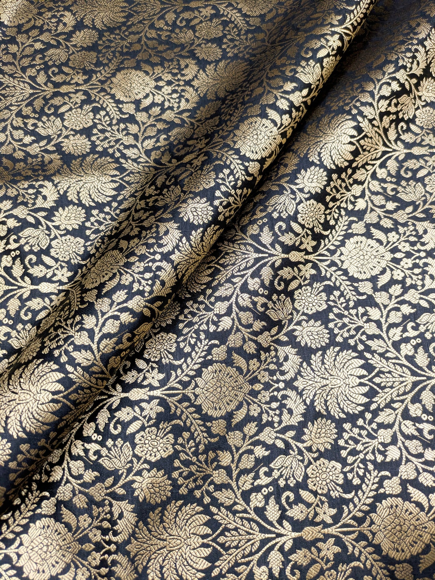 Indian Brocade fabric Jacquard damask fabric Black Gold fabric Wedding bridal fabric Luxury dress fabric Upholstery fabric by the yard NFAF558