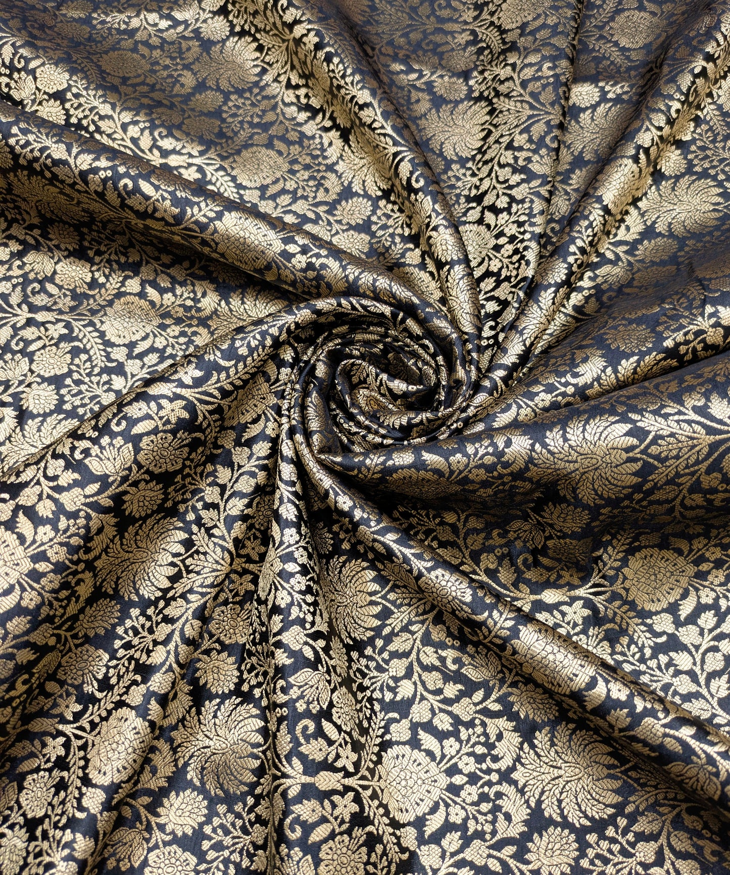 Indian Brocade fabric Jacquard damask fabric Black Gold fabric Wedding bridal fabric Luxury dress fabric Upholstery fabric by the yard NFAF558