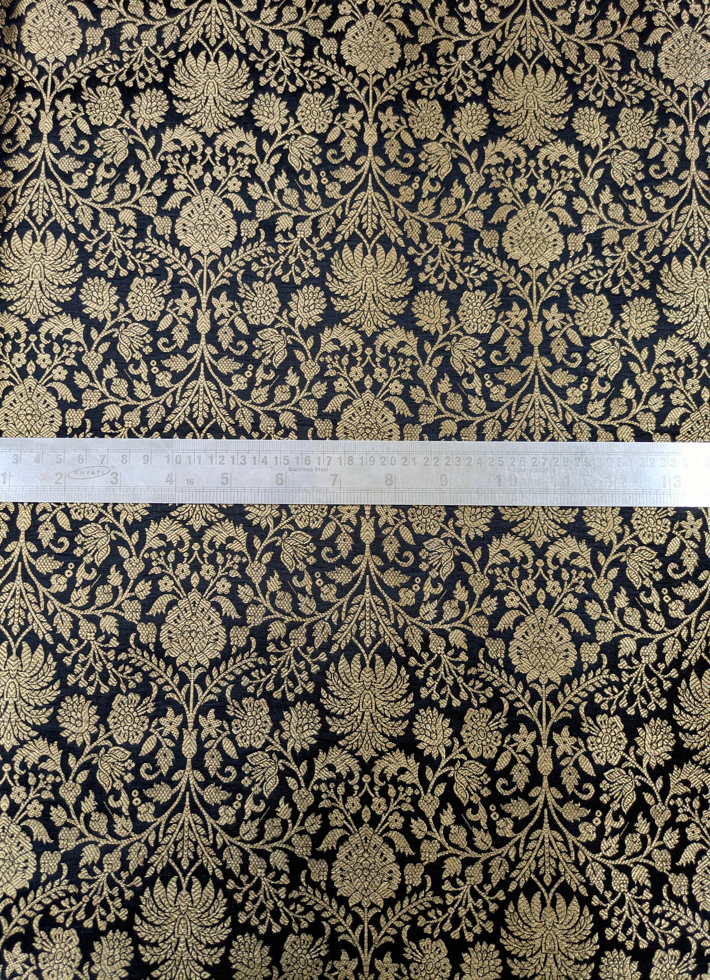 Indian Brocade fabric Jacquard damask fabric Black Gold fabric Wedding bridal fabric Luxury dress fabric Upholstery fabric by the yard NFAF558