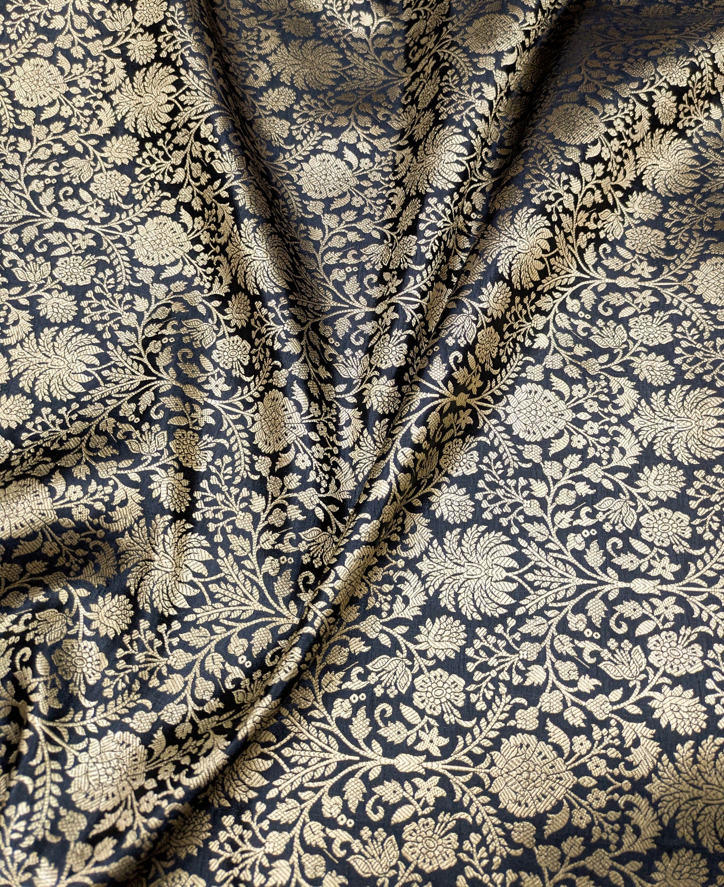 Indian Brocade fabric Jacquard damask fabric Black Gold fabric Wedding bridal fabric Luxury dress fabric Upholstery fabric by the yard NFAF558