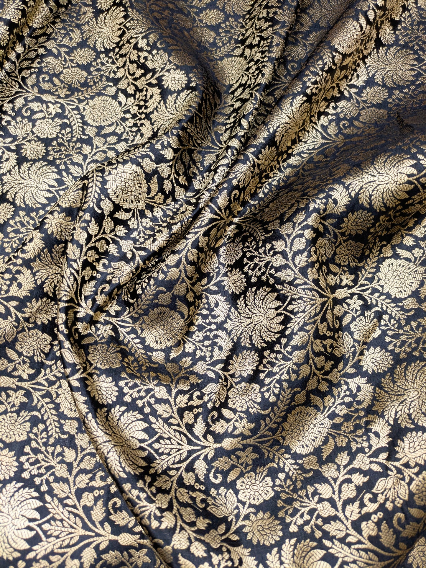 Indian Brocade fabric Jacquard damask fabric Black Gold fabric Wedding bridal fabric Luxury dress fabric Upholstery fabric by the yard NFAF558