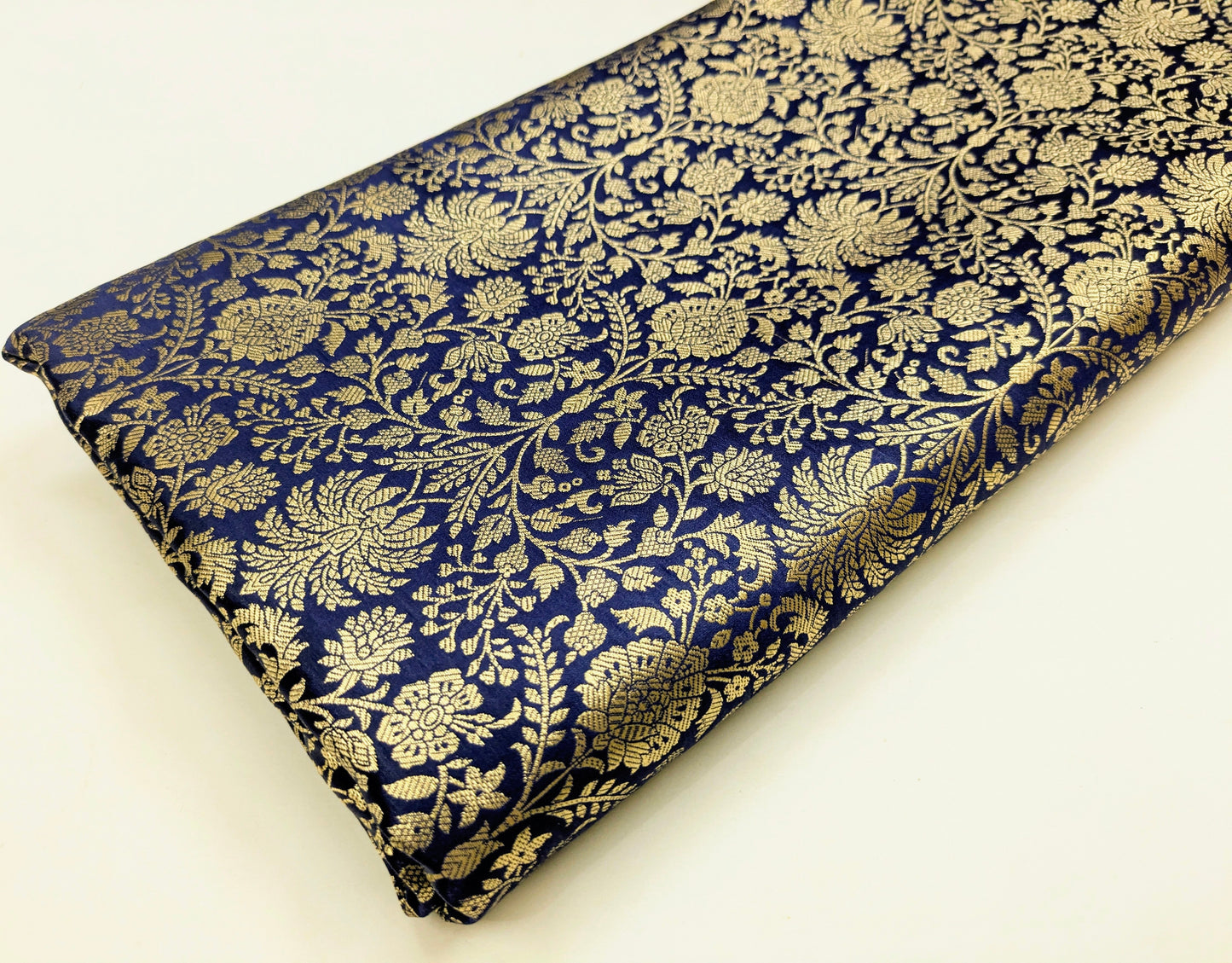 Indian Brocade fabric Jacquard damask fabric Navy Blue Gold fabric Wedding bridal fabric Luxury dress fabric Upholstery fabric by the yard NFAF560