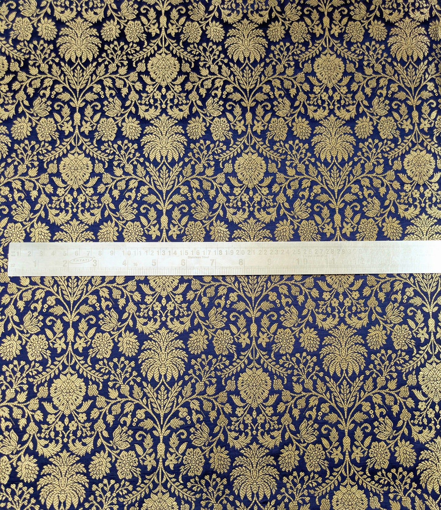 Indian Brocade fabric Jacquard damask fabric Navy Blue Gold fabric Wedding bridal fabric Luxury dress fabric Upholstery fabric by the yard NFAF560