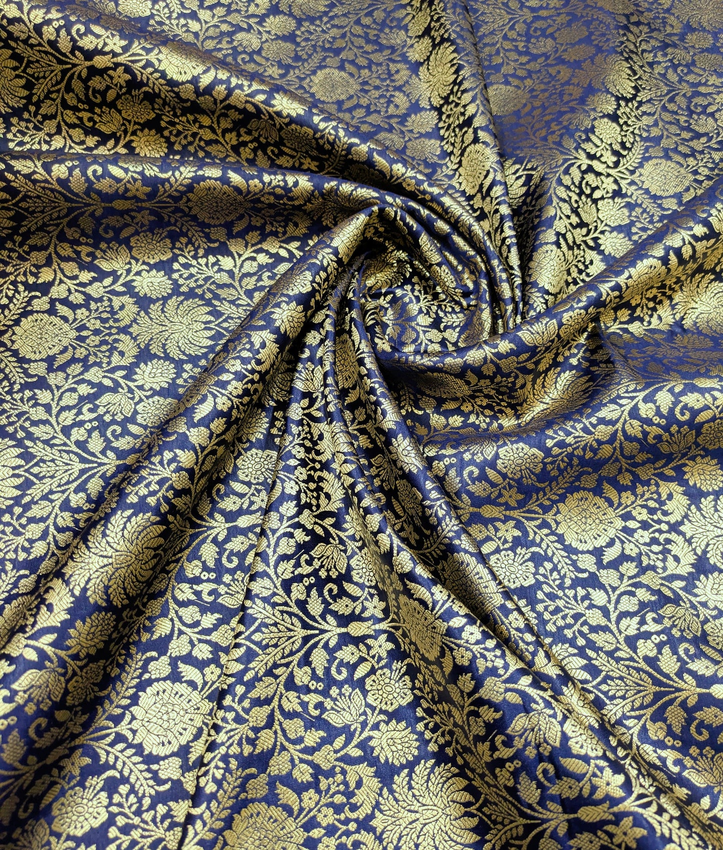 Indian Brocade fabric Jacquard damask fabric Navy Blue Gold fabric Wedding bridal fabric Luxury dress fabric Upholstery fabric by the yard NFAF560