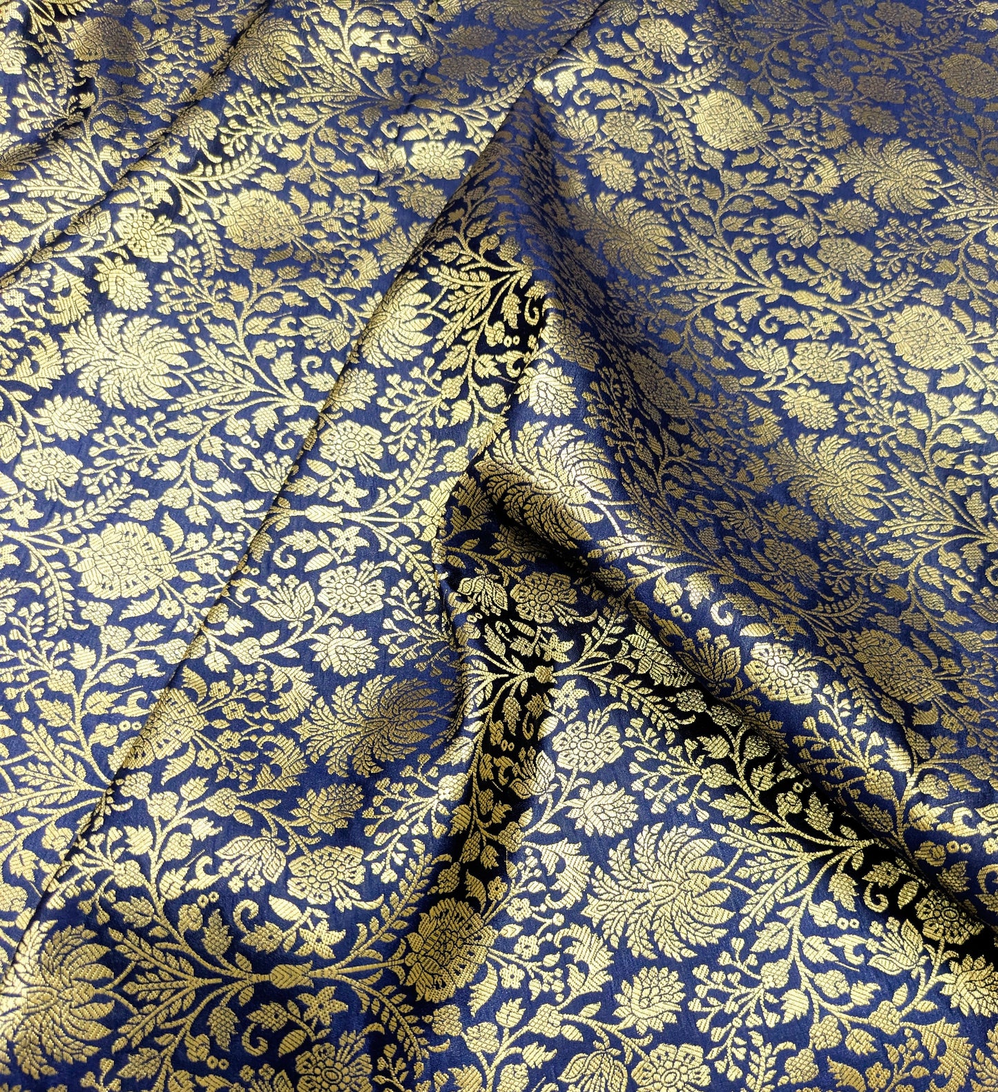 Indian Brocade fabric Jacquard damask fabric Navy Blue Gold fabric Wedding bridal fabric Luxury dress fabric Upholstery fabric by the yard NFAF560