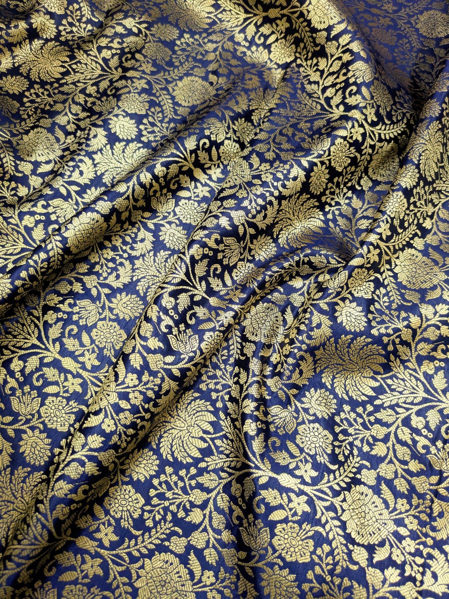 Indian Brocade fabric Jacquard damask fabric Navy Blue Gold fabric Wedding bridal fabric Luxury dress fabric Upholstery fabric by the yard NFAF560