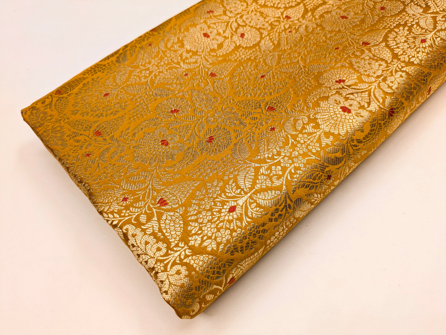 Indian Brocade fabric Jacquard damask fabric Mustard Gold fabric Wedding bridal fabric Luxury dress fabric Upholstery fabric by the yard NFAF561