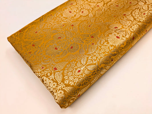 Indian Brocade fabric Jacquard damask fabric Mustard Gold fabric Wedding bridal fabric Luxury dress fabric Upholstery fabric by the yard NFAF561