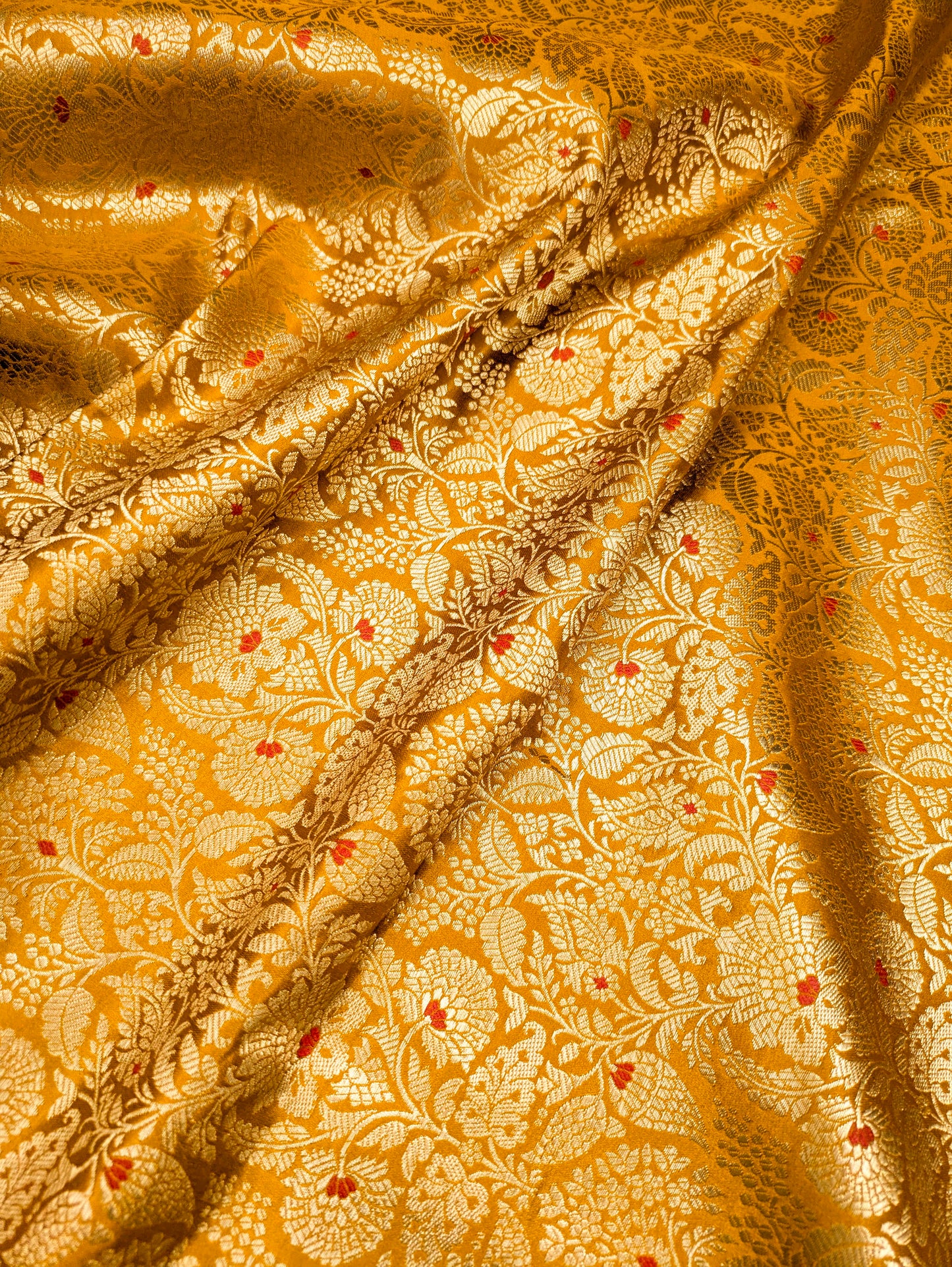 Indian Brocade fabric Jacquard damask fabric Mustard Gold fabric Wedding bridal fabric Luxury dress fabric Upholstery fabric by the yard NFAF561