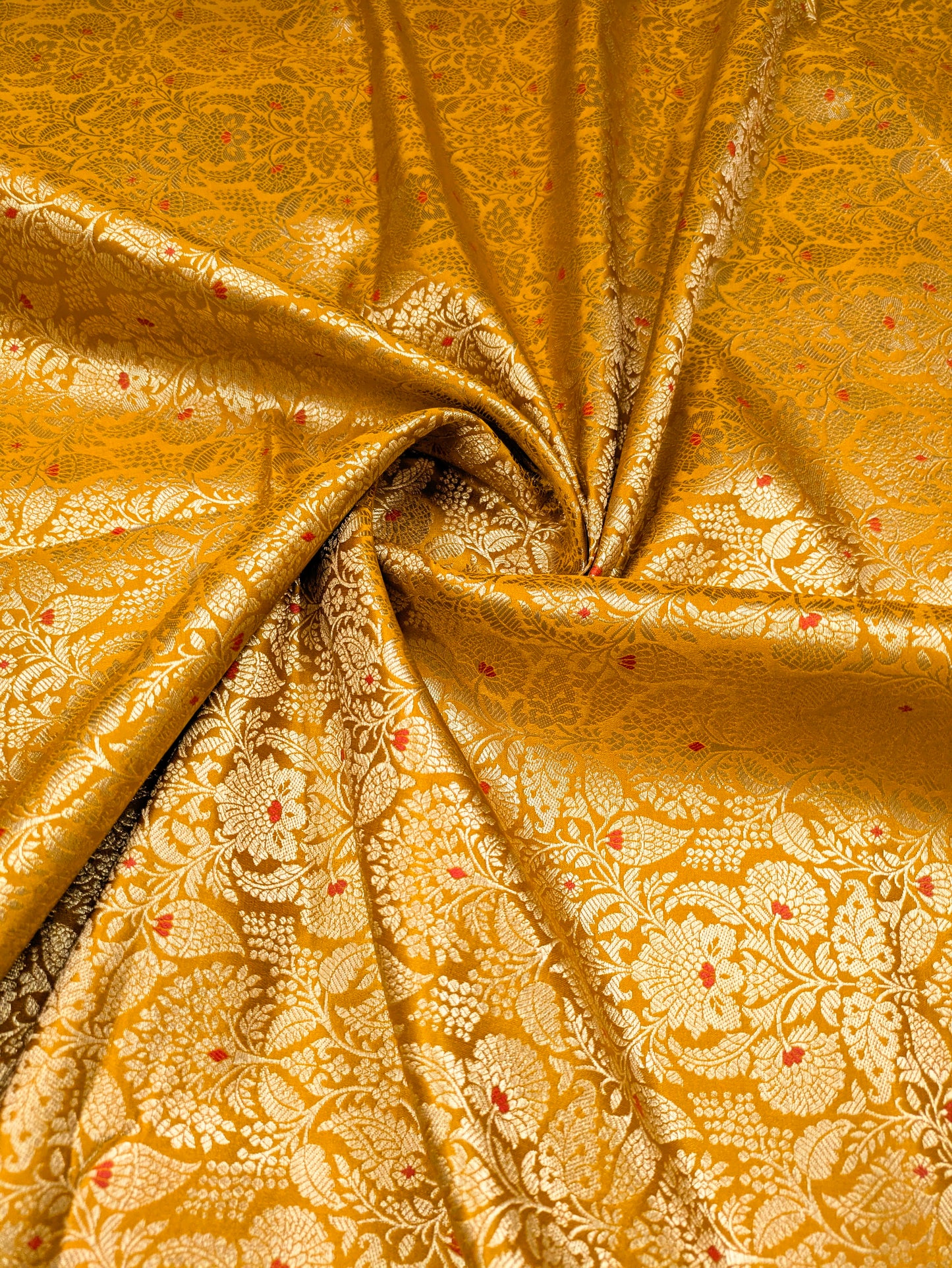 Indian Brocade fabric Jacquard damask fabric Mustard Gold fabric Wedding bridal fabric Luxury dress fabric Upholstery fabric by the yard NFAF561