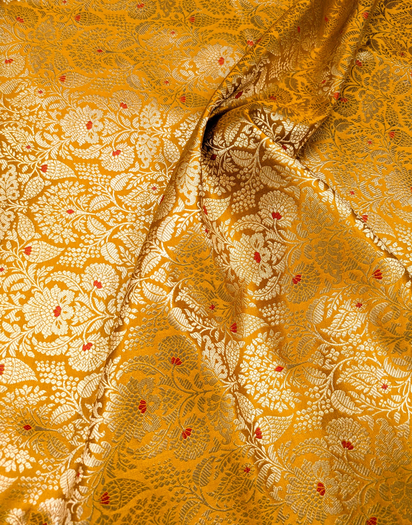 Indian Brocade fabric Jacquard damask fabric Mustard Gold fabric Wedding bridal fabric Luxury dress fabric Upholstery fabric by the yard NFAF561