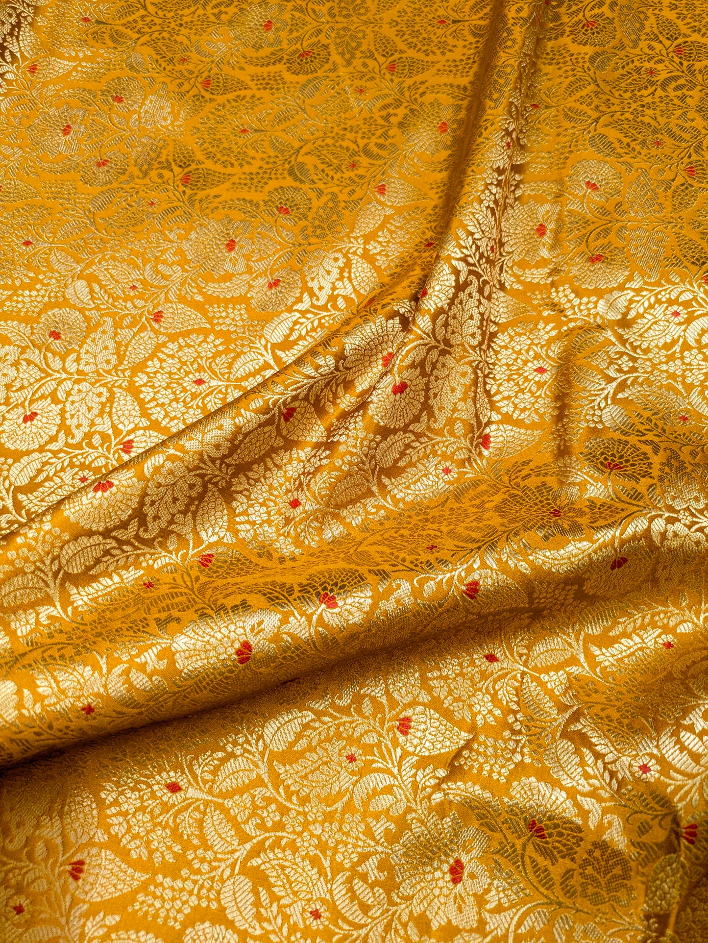 Indian Brocade fabric Jacquard damask fabric Mustard Gold fabric Wedding bridal fabric Luxury dress fabric Upholstery fabric by the yard NFAF561