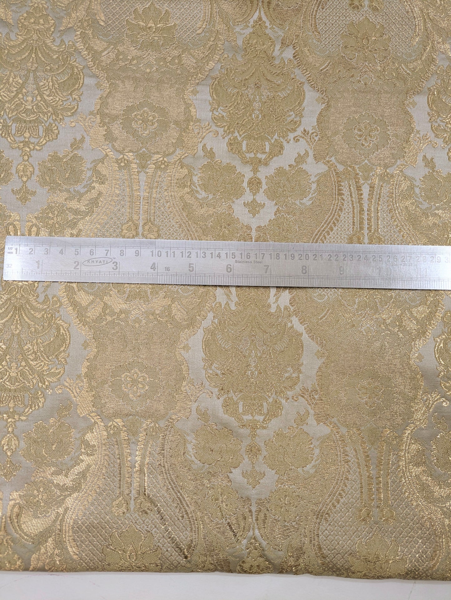 Indian Brocade fabric by the yard Off White and gold Jacquard fabric Wedding dress bridal fabric silk brocade fabric- NFAF562