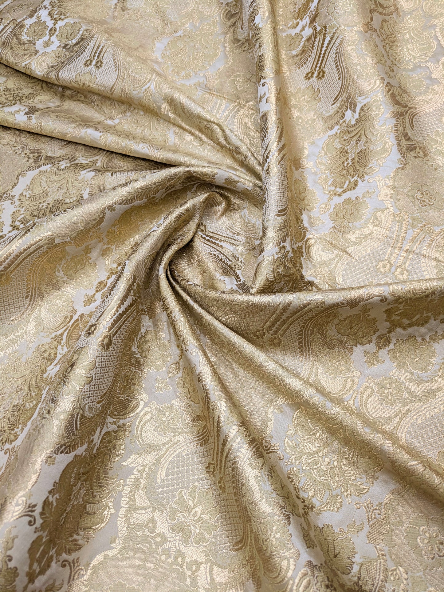 Indian Brocade fabric by the yard Off White and gold Jacquard fabric Wedding dress bridal fabric silk brocade fabric- NFAF562
