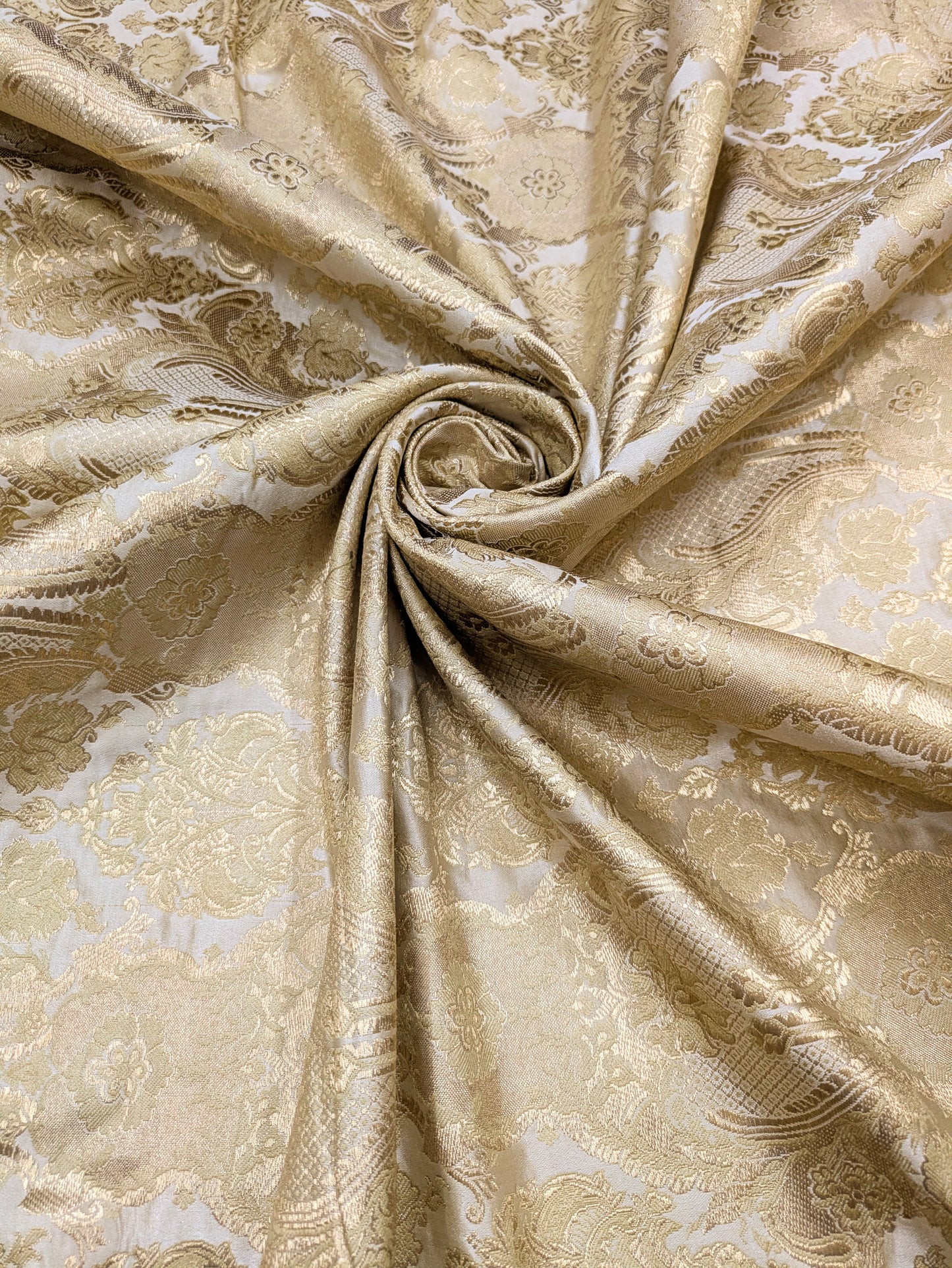 Indian Brocade fabric by the yard Off White and gold Jacquard fabric Wedding dress bridal fabric silk brocade fabric- NFAF562