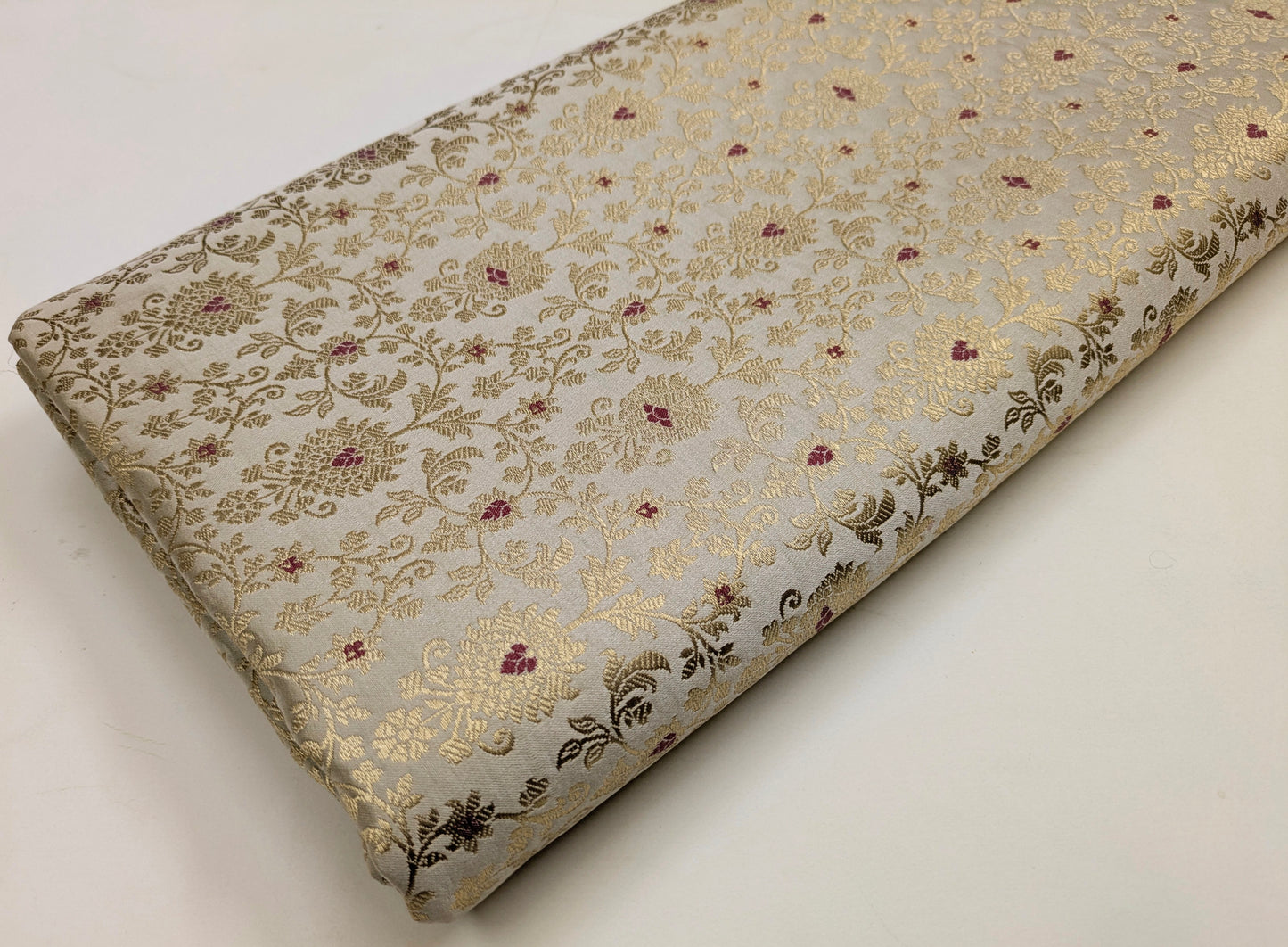 Banarasi Brocade Fabric, Iight Beige and Gold Rayon silk fabric, Floral brocade, Wedding fabric, Lace brocade, Gold brocade, Party fabric - NFAF563