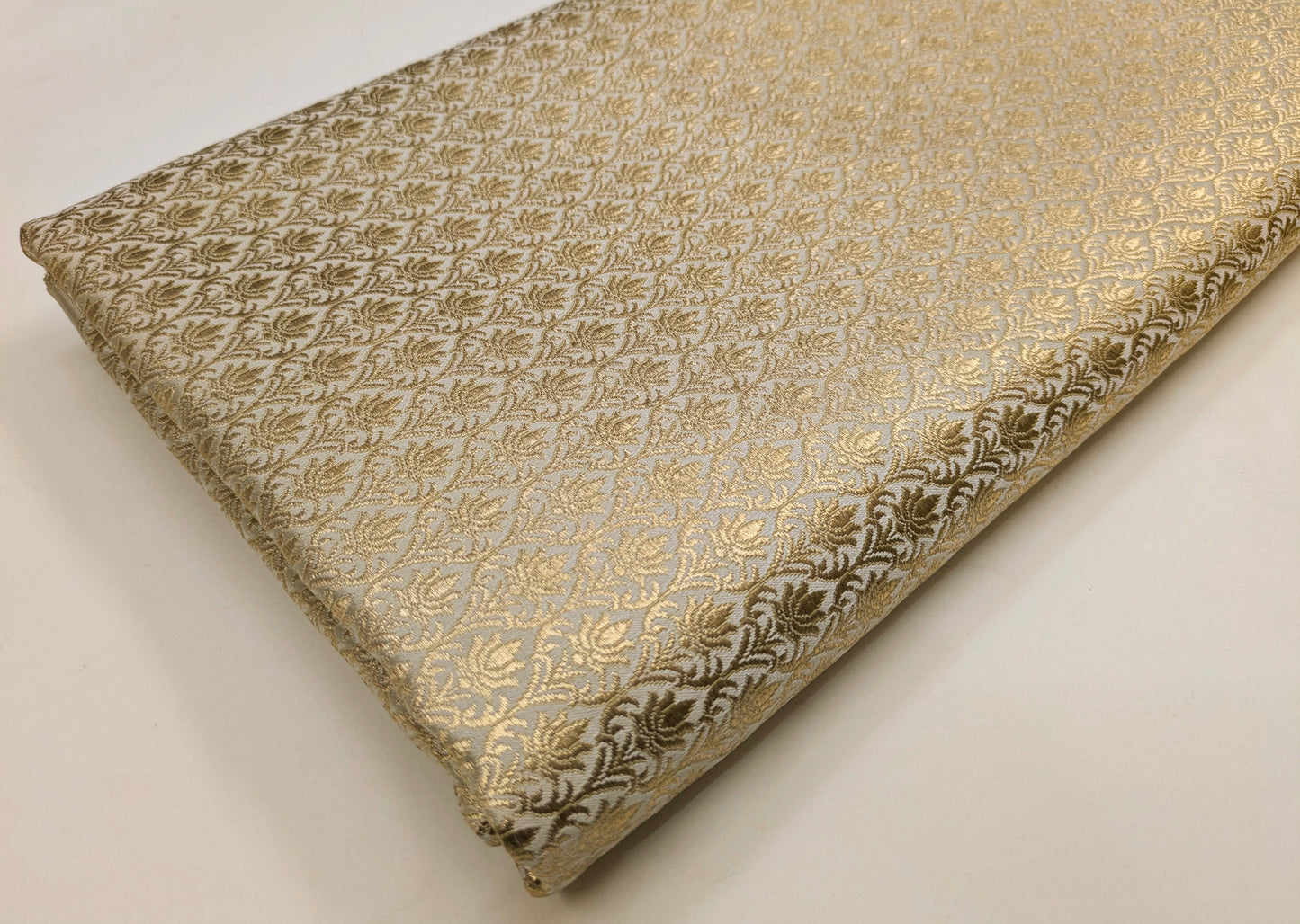 Banarasi Brocade Fabric, light Beige and Gold Rayon silk fabric, Floral brocade, Wedding fabric, Lace brocade, Gold brocade, Party fabric - NFAF564