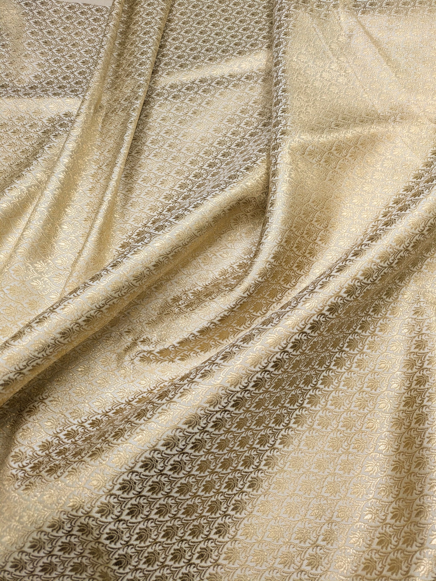 Banarasi Brocade Fabric, light Beige and Gold Rayon silk fabric, Floral brocade, Wedding fabric, Lace brocade, Gold brocade, Party fabric - NFAF564