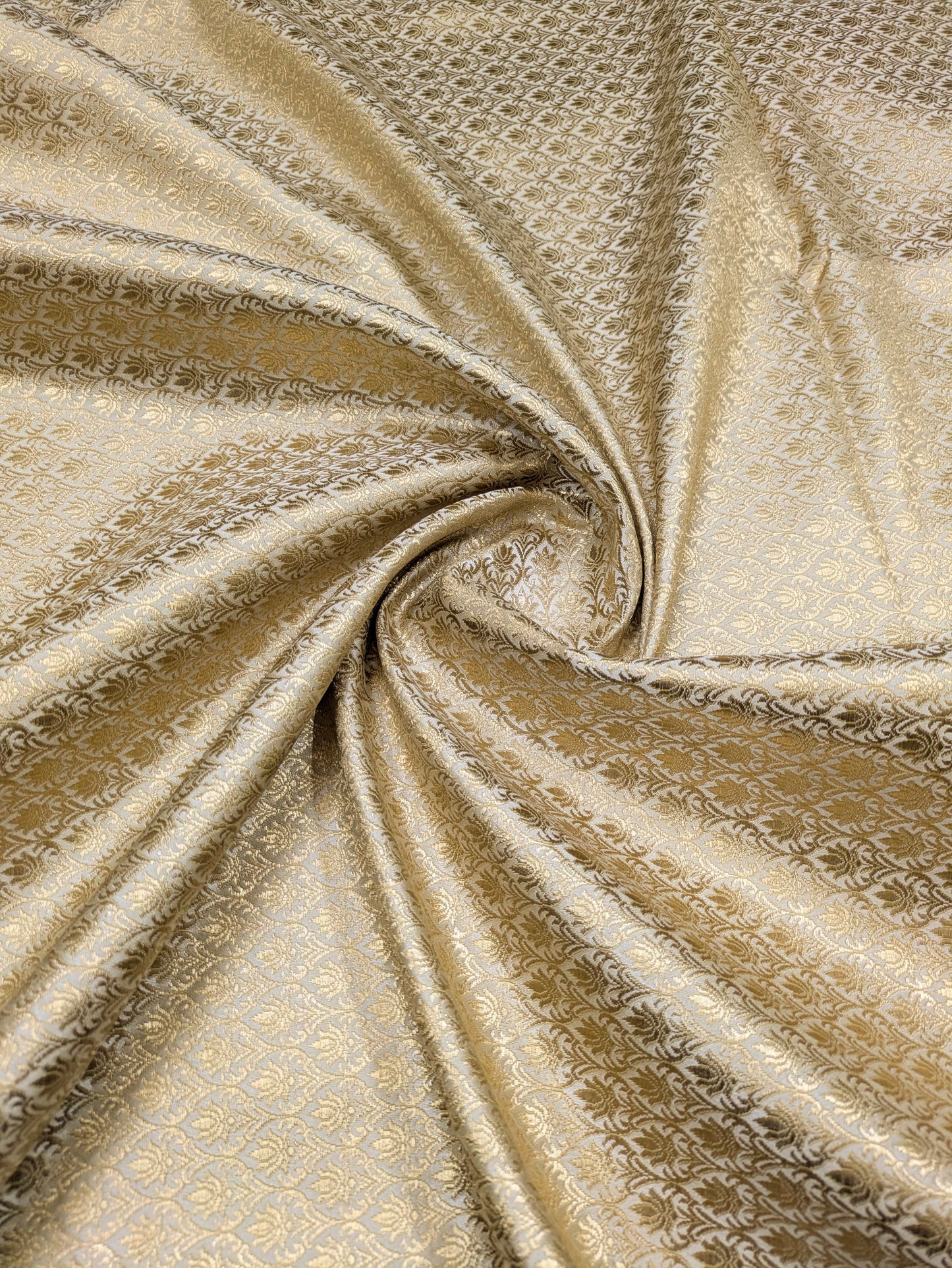 Banarasi Brocade Fabric, light Beige and Gold Rayon silk fabric, Floral brocade, Wedding fabric, Lace brocade, Gold brocade, Party fabric - NFAF564