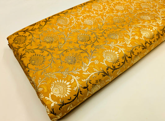 Indian Brocade fabric Jacquard damask fabric Mustard Gold fabric Wedding bridal fabric Luxury dress fabric Upholstery fabric by the yard NFAF565